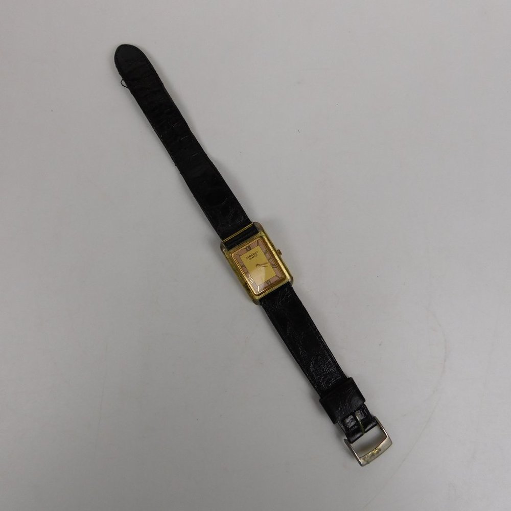Caravelle Quartz Watch - Bulova, Stainless Steel, Leather Like Band, gold and Pi